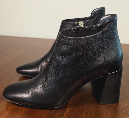 Stivaletto Via Spiga Nero Pelle Blocco Caviglia Tacco 6 M Cerniera Oro - Foto 3 di 22