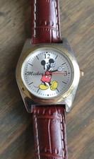Disney Mickey Mouse Watch MCK 619 Leather Band Stainless Needs New Battery