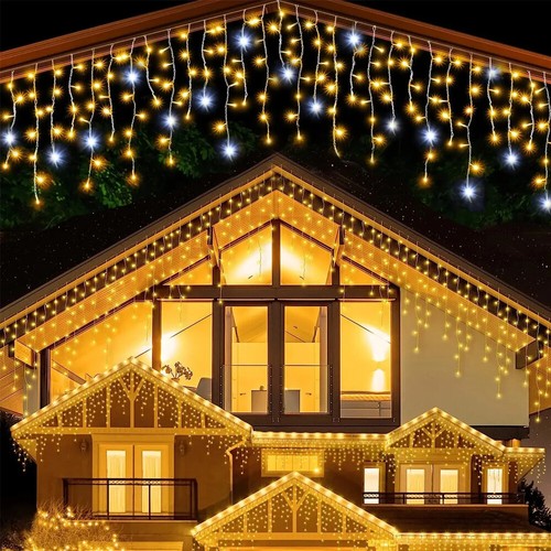 LED Eisregen Lichterkette Außenlichterkette Weihnachtdeko Strom Lichtervorhang - Bild 67 von 70