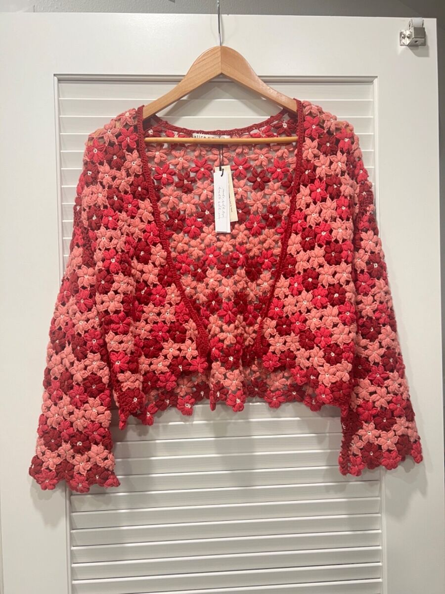 ALICE AND OLIVIA Anderson Cropped Floral Crochet Cardigan In ALICE AND OLIVIA Anderson Cropped Floral Crochet Cardigan In