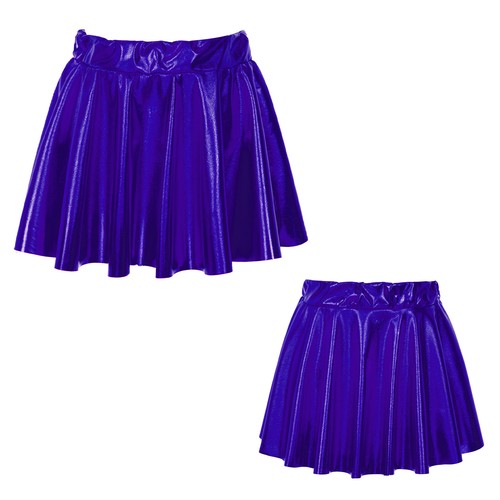 Kids Girls Metallic Shiny Flared Pleated Mini Skater Skirt Ballet Jazz Dancewear - Picture 26 of 31