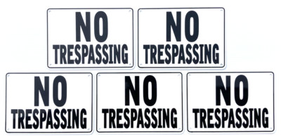 ''NO TRESPASSING'' 10'' x 7'' Warning Signs, 5 Sign Set, Heavyweight Aluminum