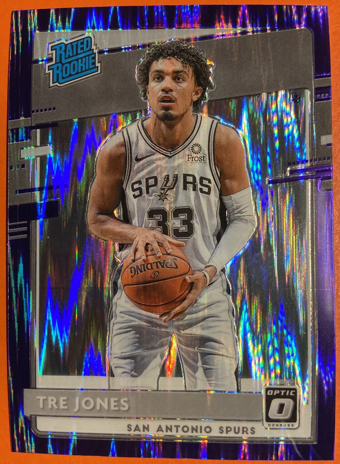 2020-21 Donruss Optic Tre Jones Rated Rookie Purple Shock RC #188 Spurs