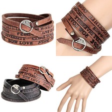 Punk Leather Wrap Cuff Bangle Bracelet Men Women Wristband Cool Jewelry USA