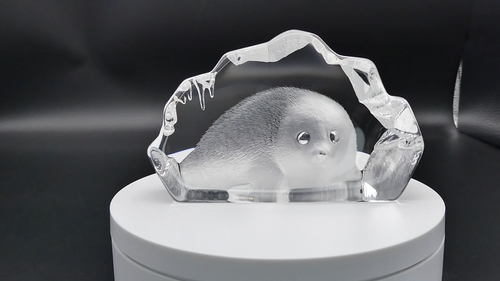 Baby Seal Pup Sculpture Crystal Figurine Sweden Signed Numbered Mats Jonasson 5" - Video 1 of 1