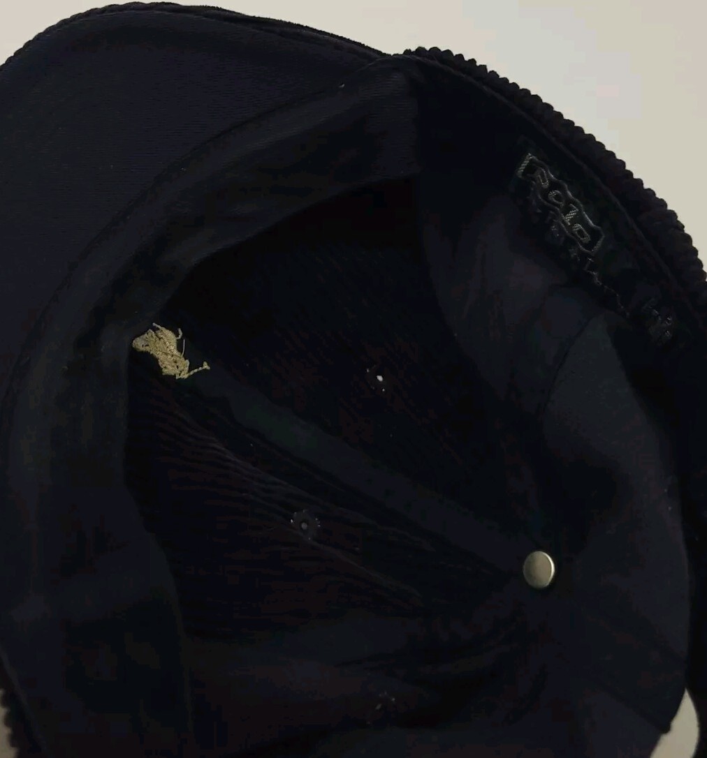 Cappello vintage Polo Ralph Lauren velluto a coste logo pony cinturino in pelle RL sport country