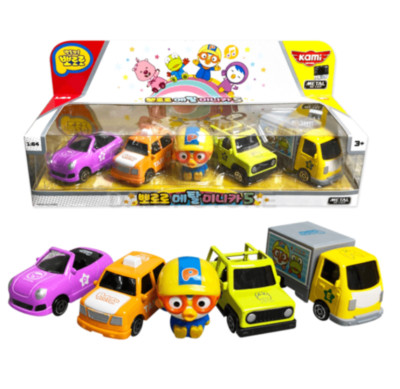 Pororo Metal Mini Car 4P & Figure 1P Set Diecast Taxi Truck Toy Korea TV