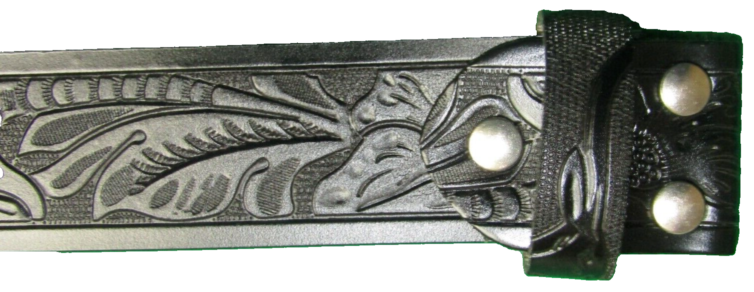 Black Leather Longhorn Bull & Flora Punch Belt – 120 x 3.7 cm – Free Shipping-image