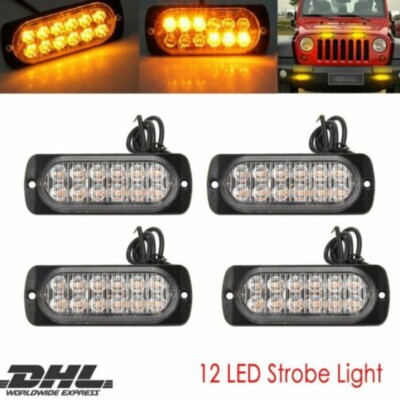 4x 12LED Auto Frontblitzer Blitzlicht Warnleuchte LKW Strobe Licht GELB 12V/24V