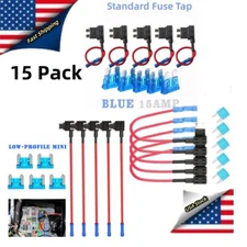15PACK 12V Car Add-a-Circuit Fuse Adapter w/ Standard Mini TAP Blade Fuse Holder