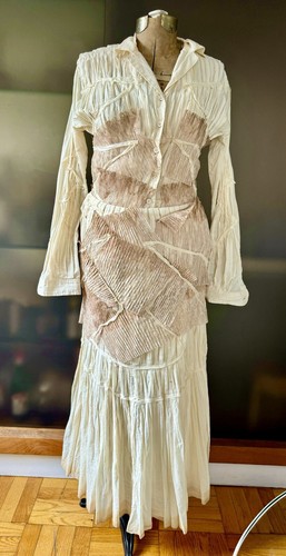 Rare vtg Issey Miyake origami dress 2pc beige ombre,cotton & lace,pleats M/L - 第 1/18 張圖片