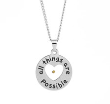 Mustard Seed "All Things Are Possible" Circle Heart Necklace Stainless Steel