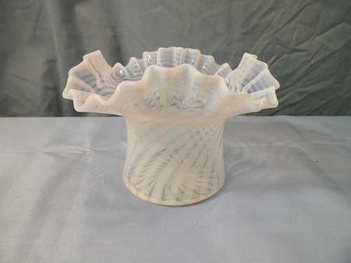 Vintage Fenton French Opalescent Glass Spiral Optic Hat Shaped Vase 4 1/4" Tall