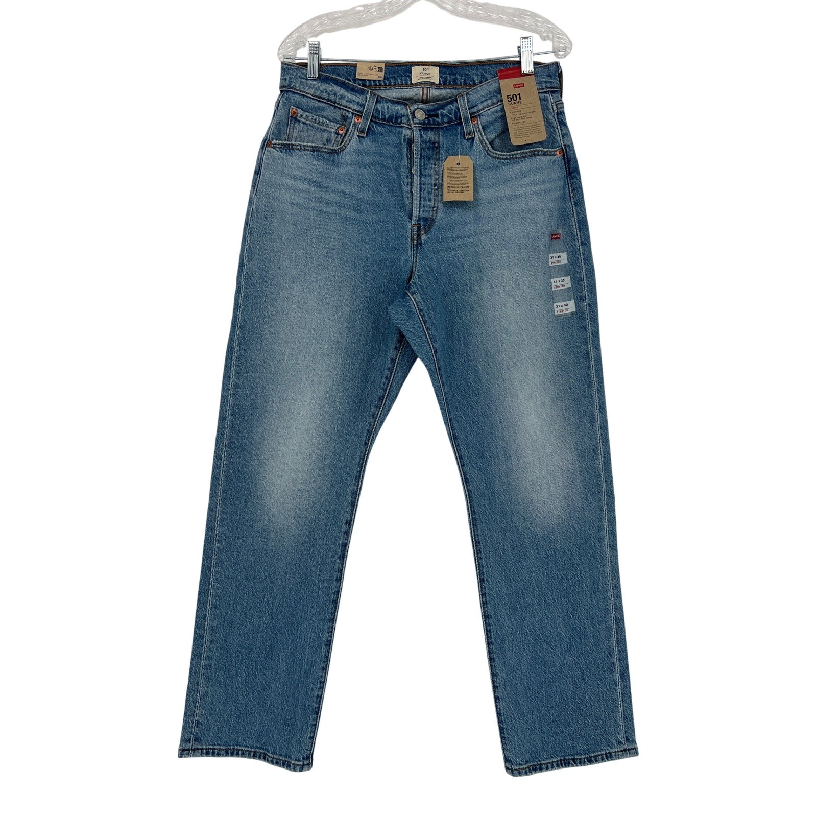 Levis 501 Curve High Rise Straight Leg Button Fly Stretch Jeans Womens 31x30