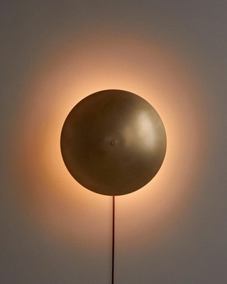 Brass Disc Wall Sconce with Backlight   Modern Ambient Wall Light Fixture