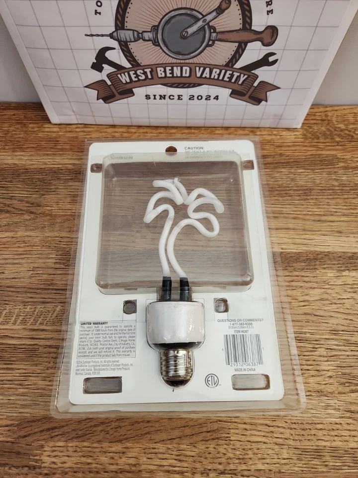 NOS Sunbeam Neon Art Palm Tree Neon Light Bulb With Lamp Base. - Image 3 of 3