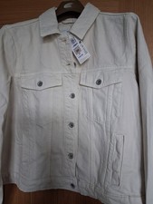 NEW M&S Ladies Ecru Pure Cotton Denim Trucker Jacket Sze 24
