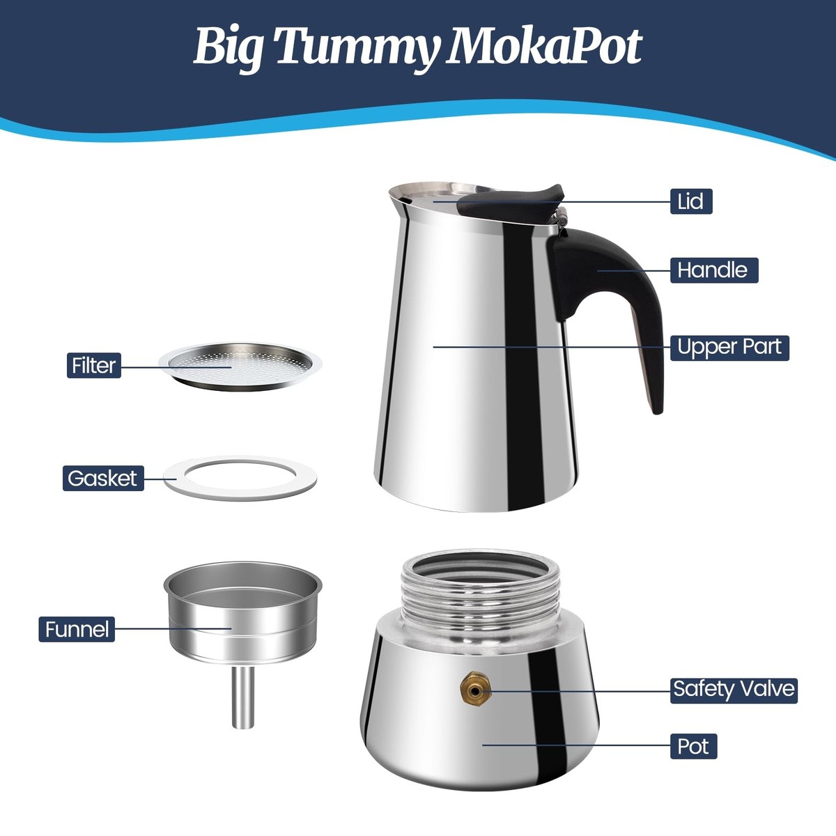 12 Cup Stainless Steel Moka Pot 600ml Italian Stovetop Espresso Coffee Maker  | eBay
