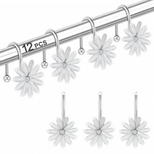 12 PCS Silver White Daisy Shower Curtain Hooks Rust Resistant Metal Decorative