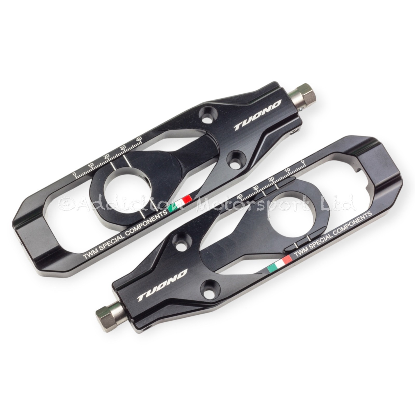 TWM CNC Billet Aluminium Black Chain Adjuster for Aprilia Tuono V4