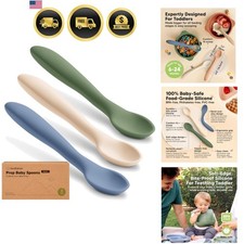 Silicone Baby Spoons, Self Feeding 6-12 - 3-Pack Baby Weaning Eating Utensil...