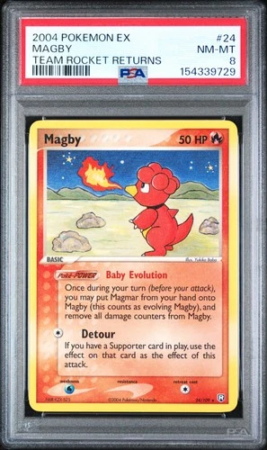 2004 POKEMON EX TEAM ROCKET RETURNS #24 MAGBY PSA 8