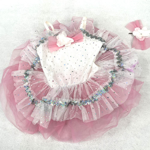 Curtain Call Dance Costume E2886 Child Size 2C Pink Ballet Tutu Rhinestone Bow