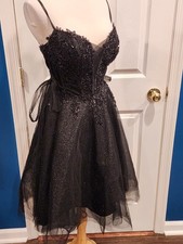 Strap Tulle Little Black Dress Party Prom Mini Cocktail Short Size 8/10 M