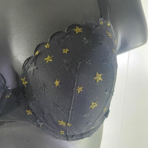 Victoria's Secret Lined Demi Bra Black Gold Stars Underwire Size 34DDD - Picture 2 of 6