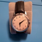 Timex Manual Wind Shock-Resistant Watch White Dial Black Leather Strap 34mm