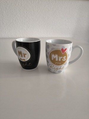 2er Set Kaffeebecher Tassen 'Mr & Mrs' weiß schwarz Geschenk Brautpaar Hochzeit