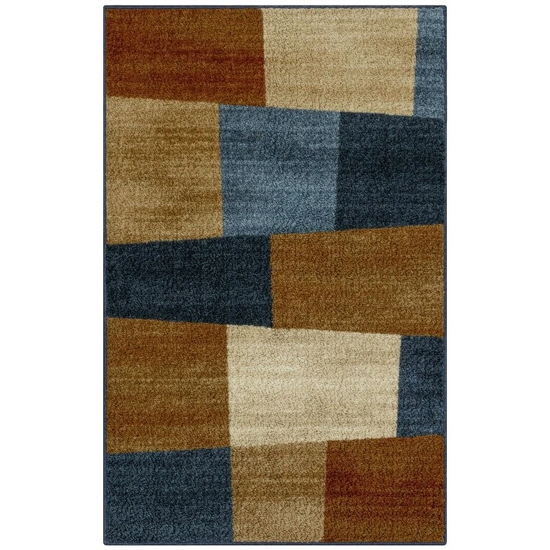 Geometric Multicolor Area Rug Warm Blocks Indoor Machine Washable Durable Carpet - Image 2 of 4