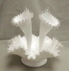 Vtg Fenton White Silver Crest Opaque Glass Horn Flower Epergne PICK PARTS