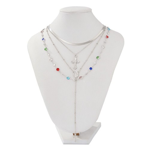 Simple Cross Pendant Necklace Colorful Crystal Clavicle Necklace Women - Picture 6 of 16