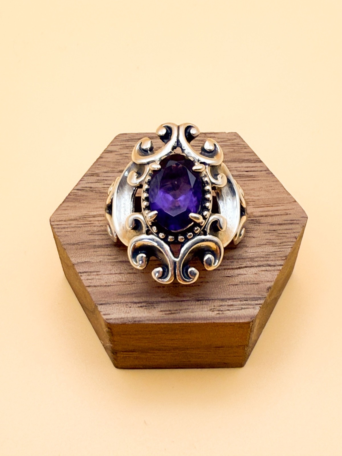 Carolyn Pollack Amethyst Scrollwork Ring Size 10 … - image 1