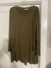 LOGO by Lori Goldstein Army Green Pockets Long Sleeve Top Size 3X