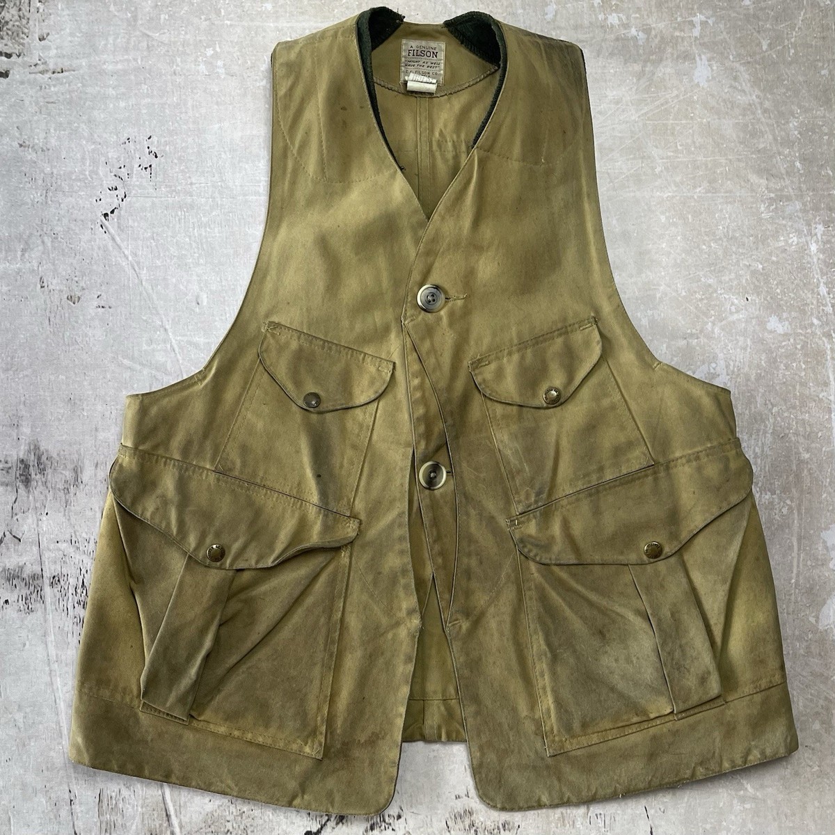 Vintage CC Filson Waxed Canvas Tin Cloth Half Moon Vest M/L