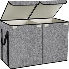 Large Kids Toy Box Chest Storage organizer with Double Flip-Top Lid - Dark Grey