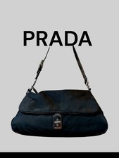 Vintage Prada Milano Tessuto Black Nylon Patent Leather Strap Shoulder Bag *Rare