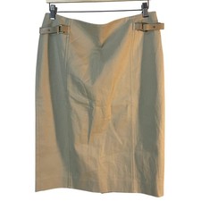 Gianfranco Ferre Studio Khaki High Waist Pencil Skirt Leather Buckles SZ 10 EUC
