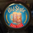 Vintage 1983 Old Style on Tap Beer Lighted Barrel 16" Round Sign Stein
