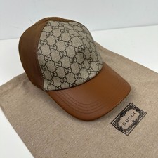 Gucci GG Monogram Canvas & Leather Mesh Back Baseball Cap Beige & Brown Size M