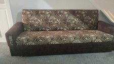 3 Seater Brown Floral Fabric Sofa with Under-Seat Storage – Living Room Couch