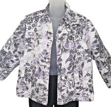 ALFRED DUNNER Blazer Womens 14P Gray Pink Lightweight 3/4 Tab Sleeves
