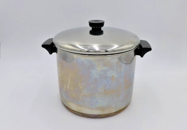 Vintage Revere Ware 1801 Copper Bottom 8 Quart Stock Pot w Lid Clinton ILL. USA