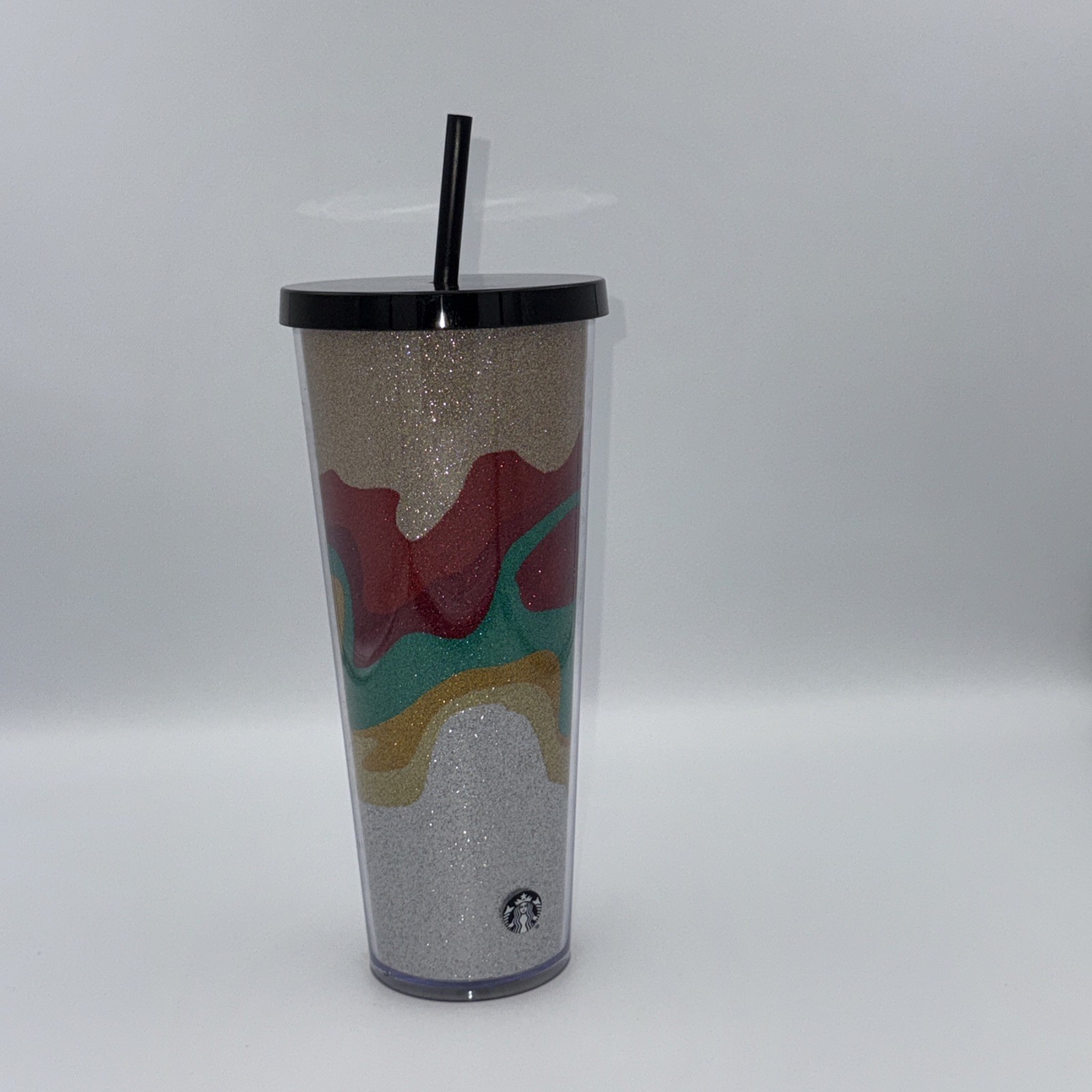 Christmas Starbucks Glitter Swirl Tumbler with Straw 24 oz Venti