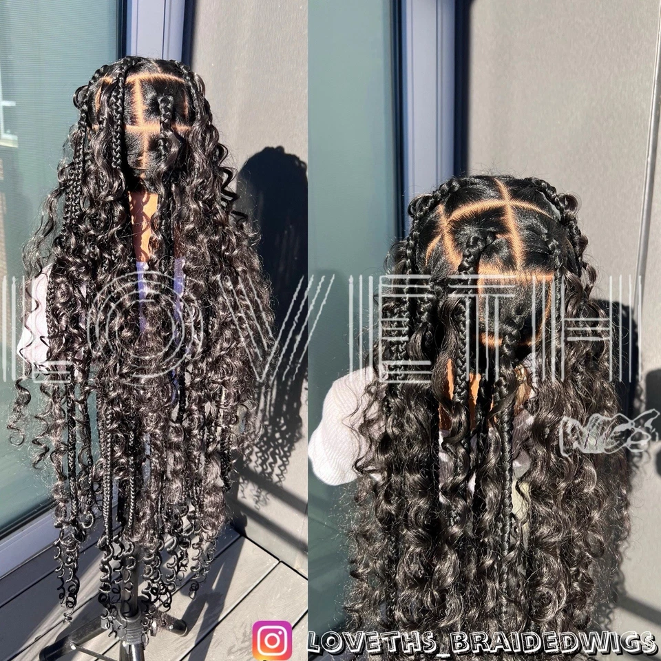 Human Hair CurlShips next day Cornrow Full lace Braided wig,black knotless braid - Image 2 of 4