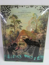 Vintage Reverse Glass Stove Pipe Cover W Ad From Missouri Chimney Flue Hole Vent