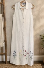 Studio Ease Maxi Dress Linen Blend Floral Embroidered Sleeveless Maxi Ivory 6