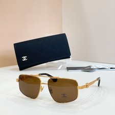 CHANEL CH3514 Gold Rectangle Sunglasses Brown Gradient Lens 56-15-140